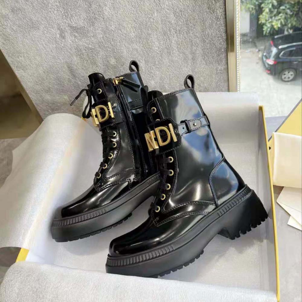 Fendi Women Fendigraphy Black Leather Biker Boots - image 4