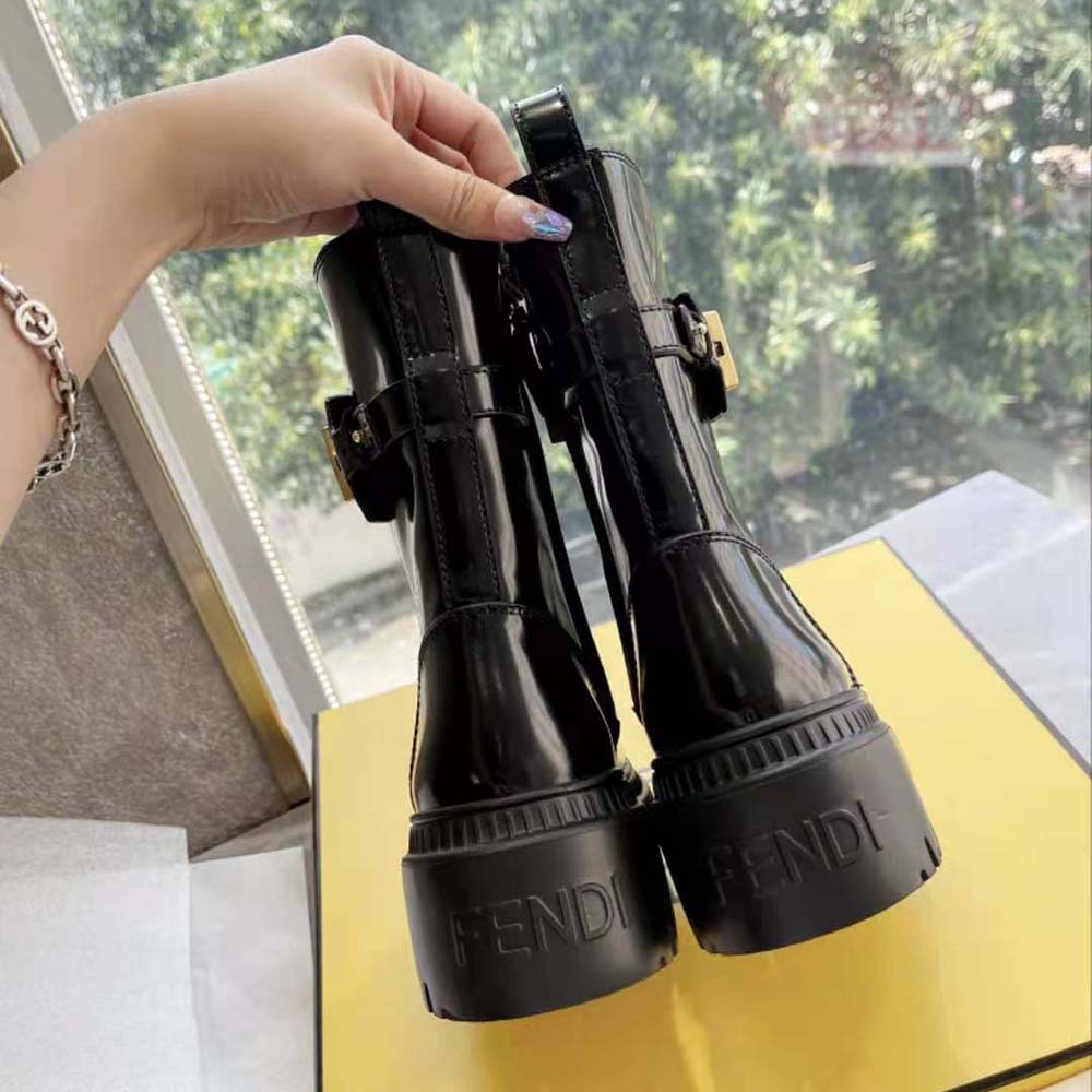Fendi Women Fendigraphy Black Leather Biker Boots - image 7