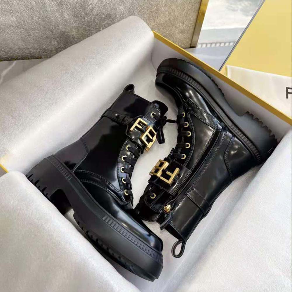 Fendi Women Fendigraphy Black Leather Biker Boots - image 9