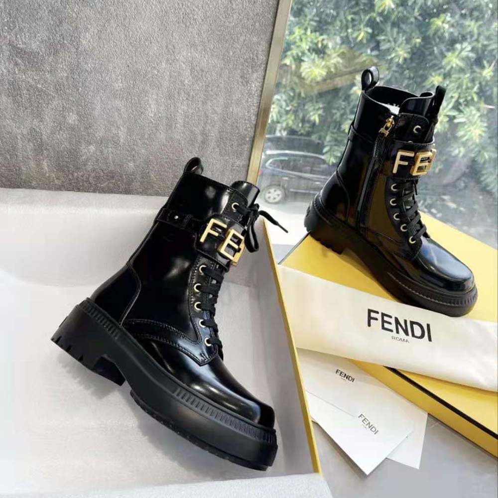 Fendi Women Fendigraphy Black Leather Biker Boots - image 5