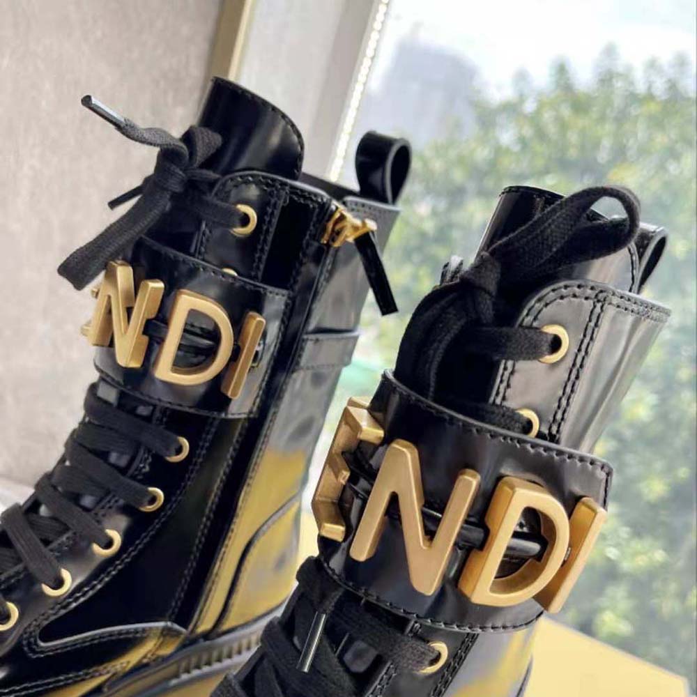 Fendi Women Fendigraphy Black Leather Biker Boots - image 8