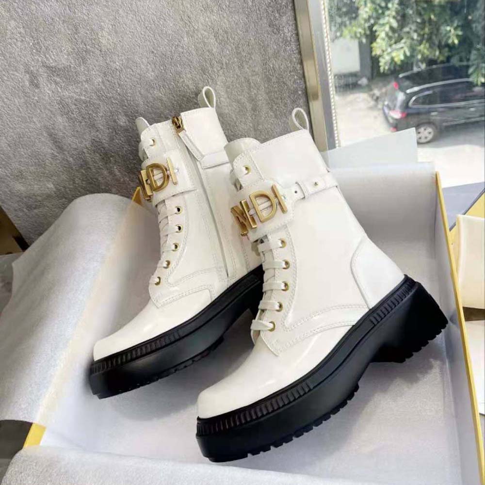 Fendi Women Fendigraphy White Leather Biker Boots - image 4