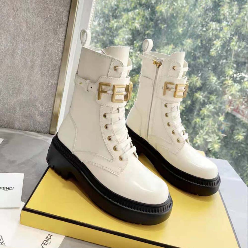 Top-down view showing lace-up detail on Fendi Women Fendigraphy boots