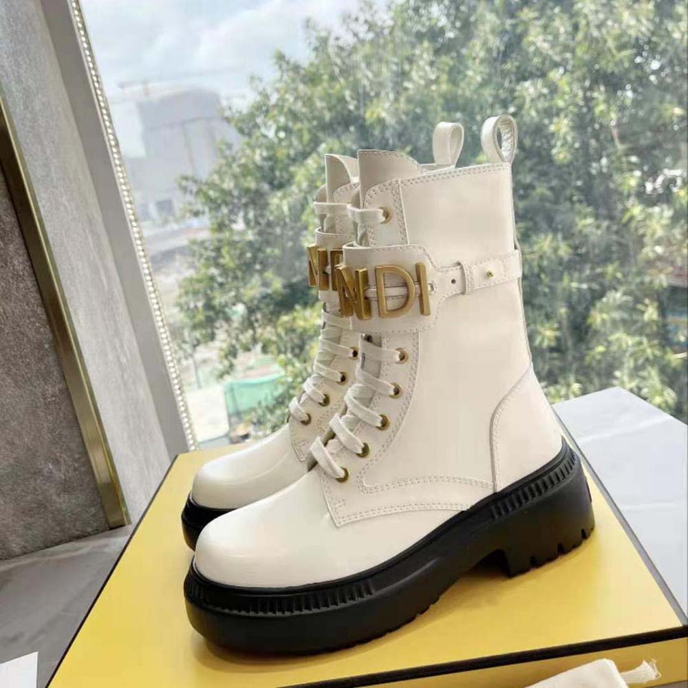 Fendi Women Fendigraphy White Leather Biker Boots - image 6