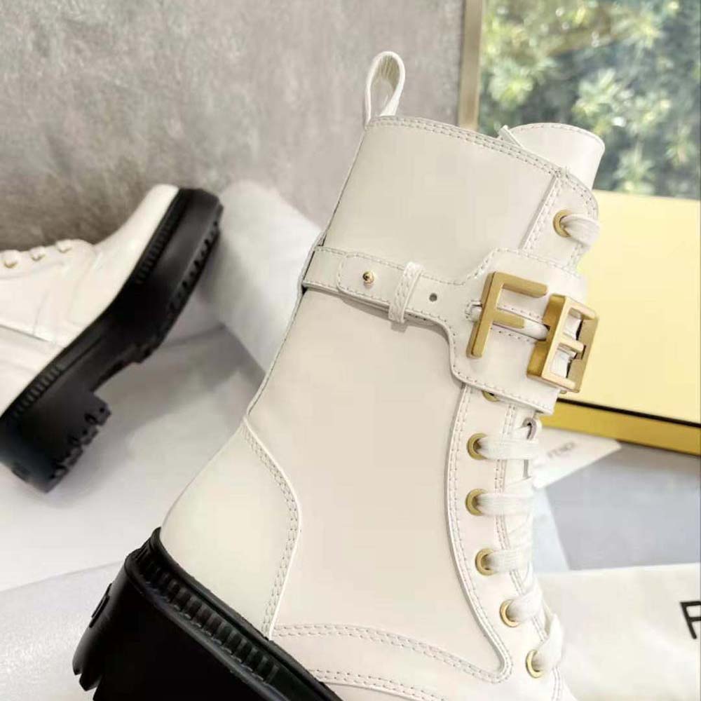 Fendi Women Fendigraphy White Leather Biker Boots - image 10