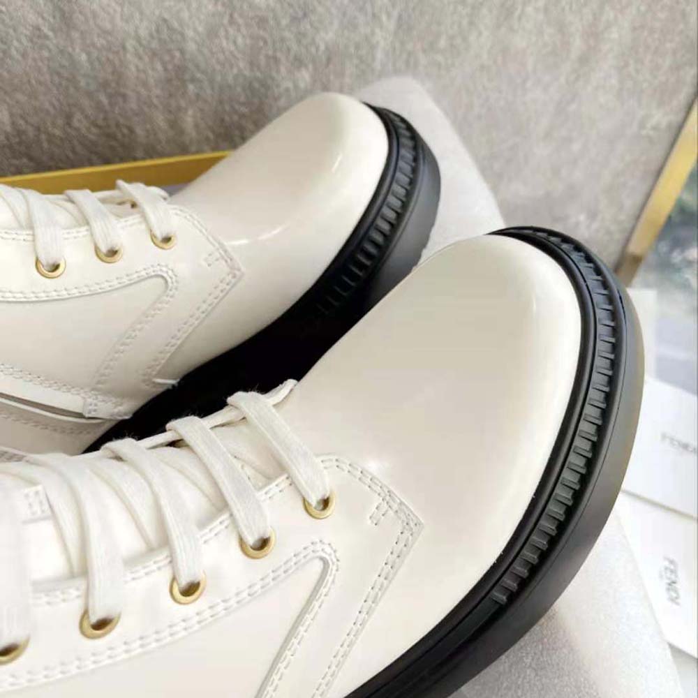 Fendi Women Fendigraphy White Leather Biker Boots - image 9