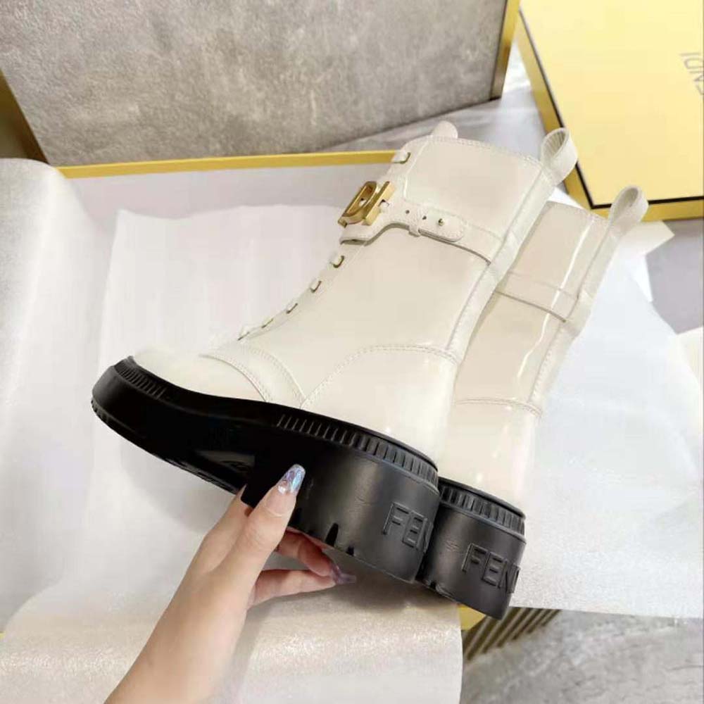 Fendi Women Fendigraphy White Leather Biker Boots - image 8