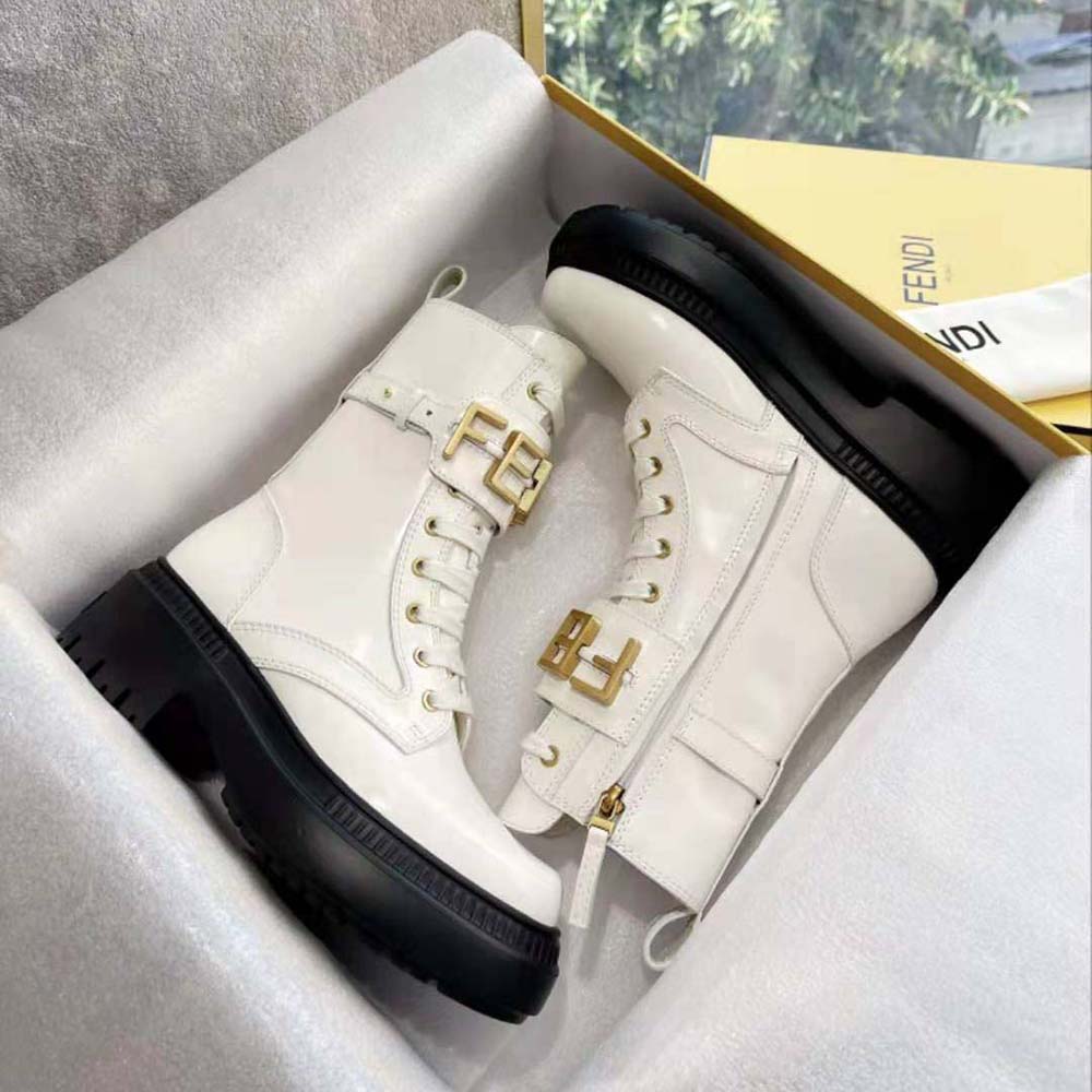 Fendi Women Fendigraphy White Leather Biker Boots - image 5