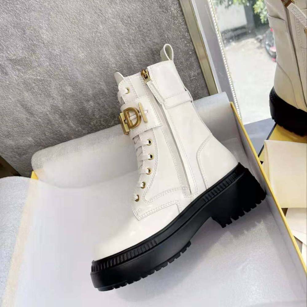 Fendi Women Fendigraphy White Leather Biker Boots - image 7
