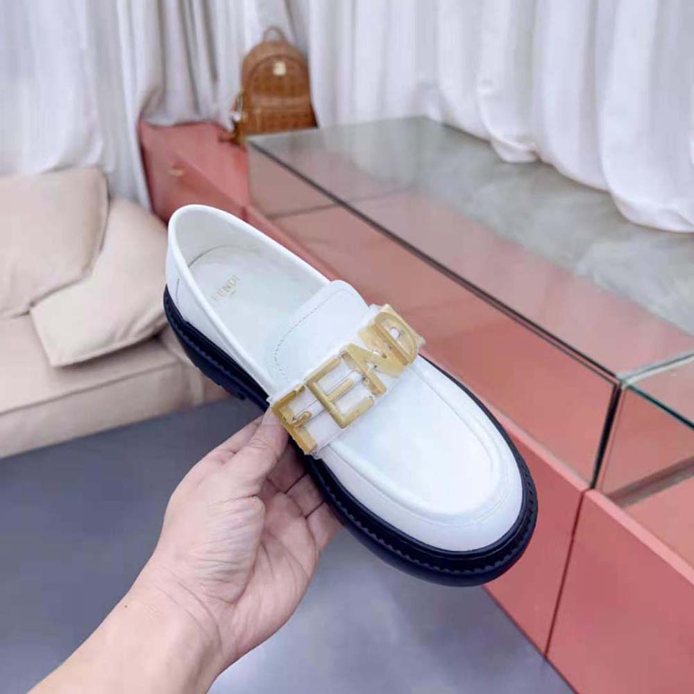 Fendi Women Fendigraphy White Leather Loafers - image 6