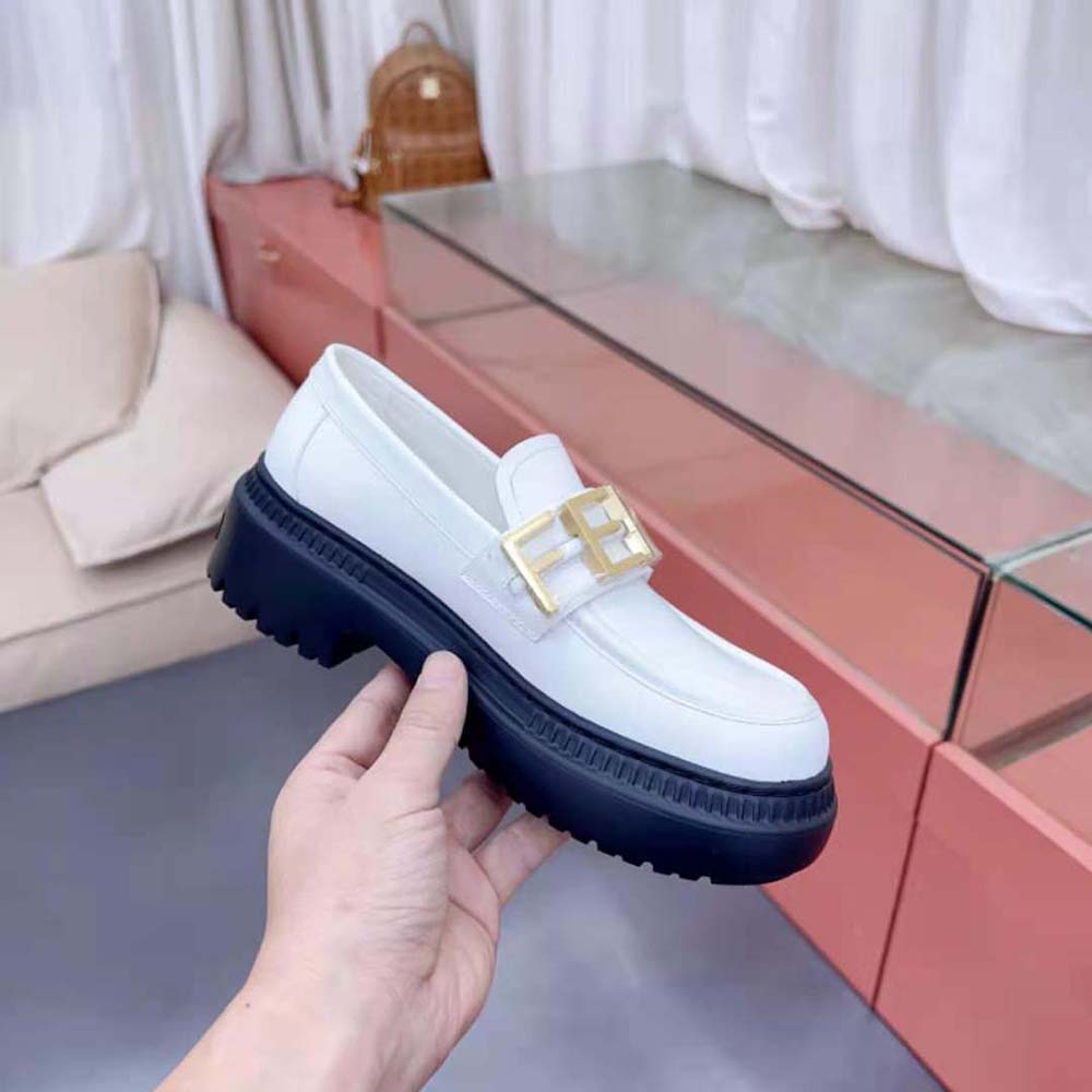 Fendi Women Fendigraphy White Leather Loafers - image 7