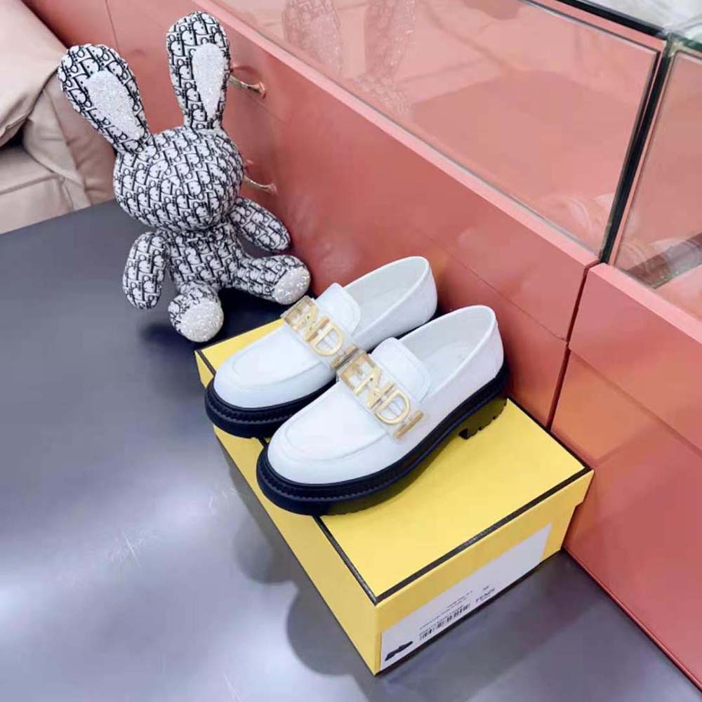 Fendi Women Fendigraphy White Leather Loafers - image 4