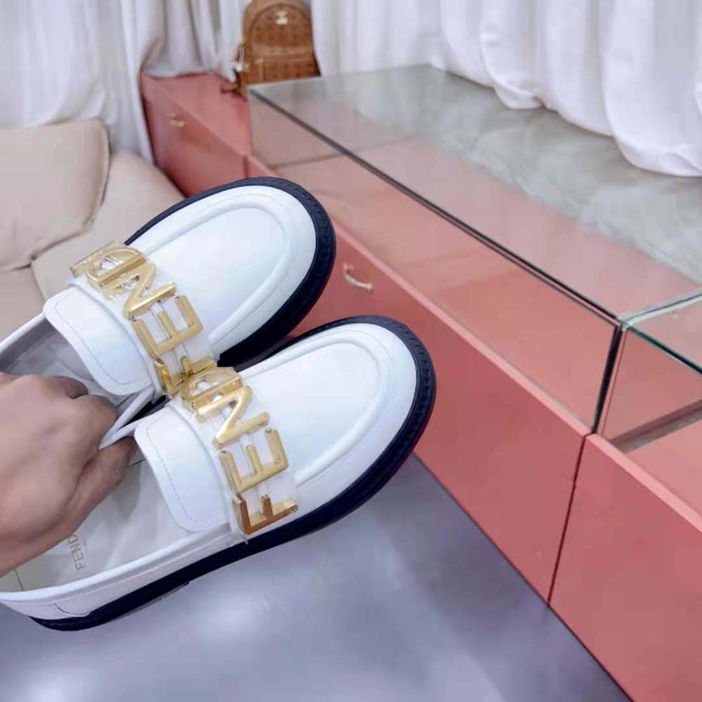Fendi Women Fendigraphy White Leather Loafers - image 9