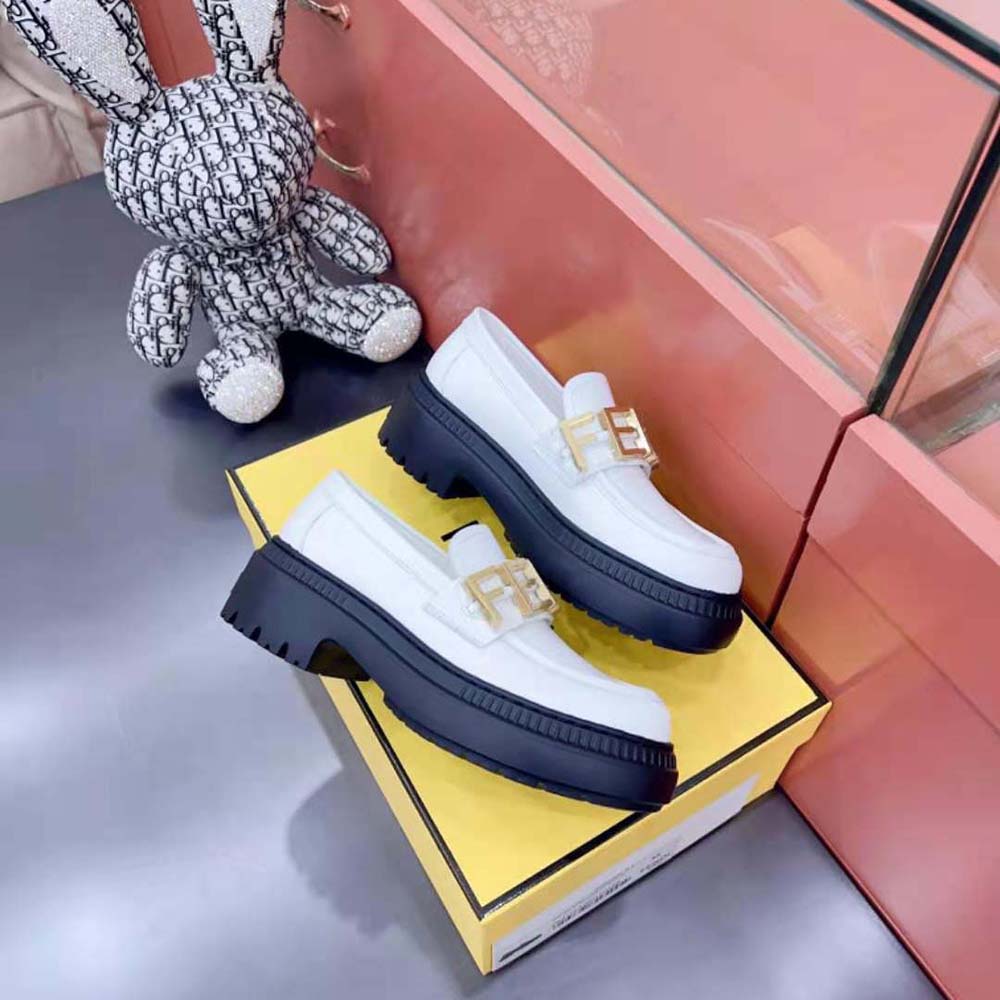 Fendi Women Fendigraphy White Leather Loafers - image 5