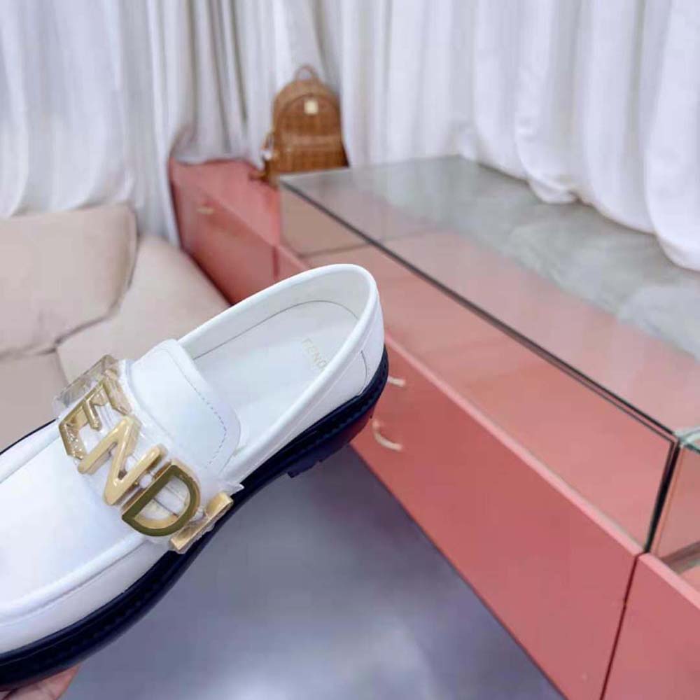 Fendi Women Fendigraphy White Leather Loafers - image 8