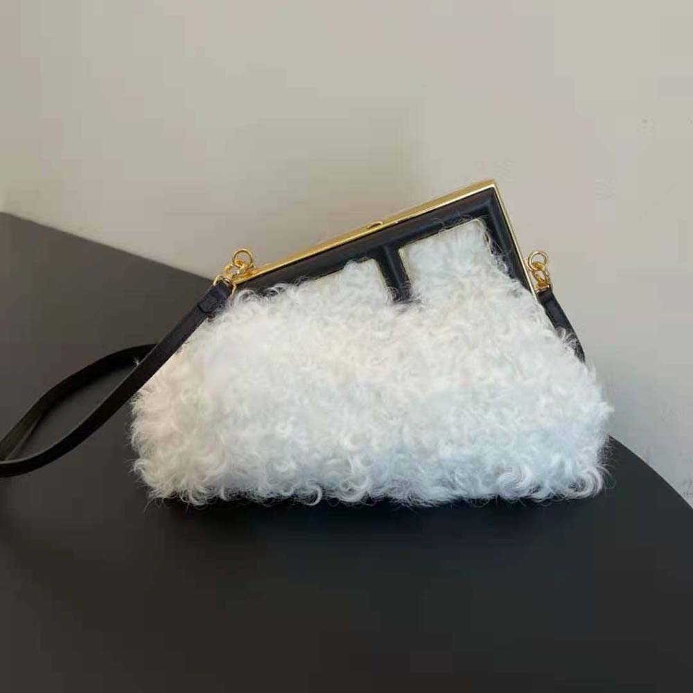 Close-up detail of mohair wool texture on Fendi Women First Small Bag