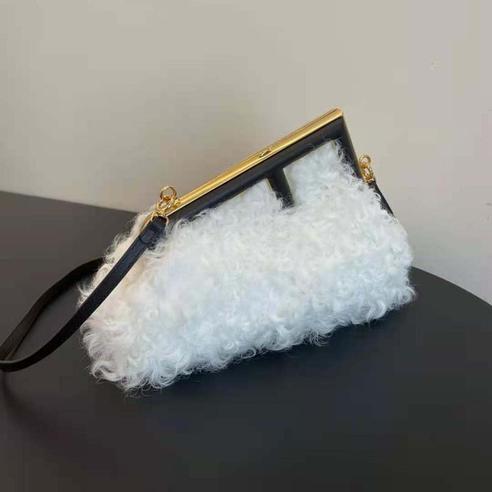 Fendi Women First Small White Mohair Wool Bag - image 4