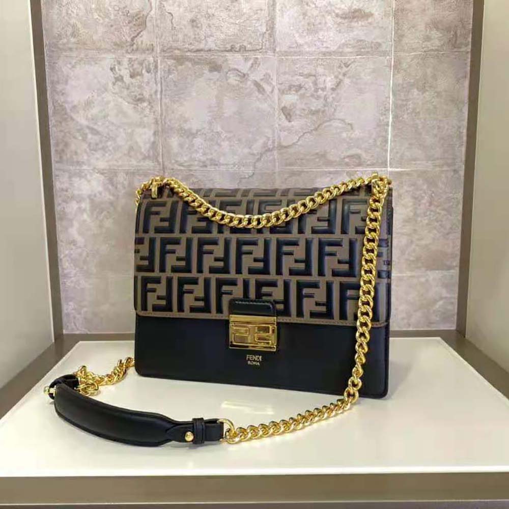 Fendi Women Kan I Black Leather Bag-Black - image 4