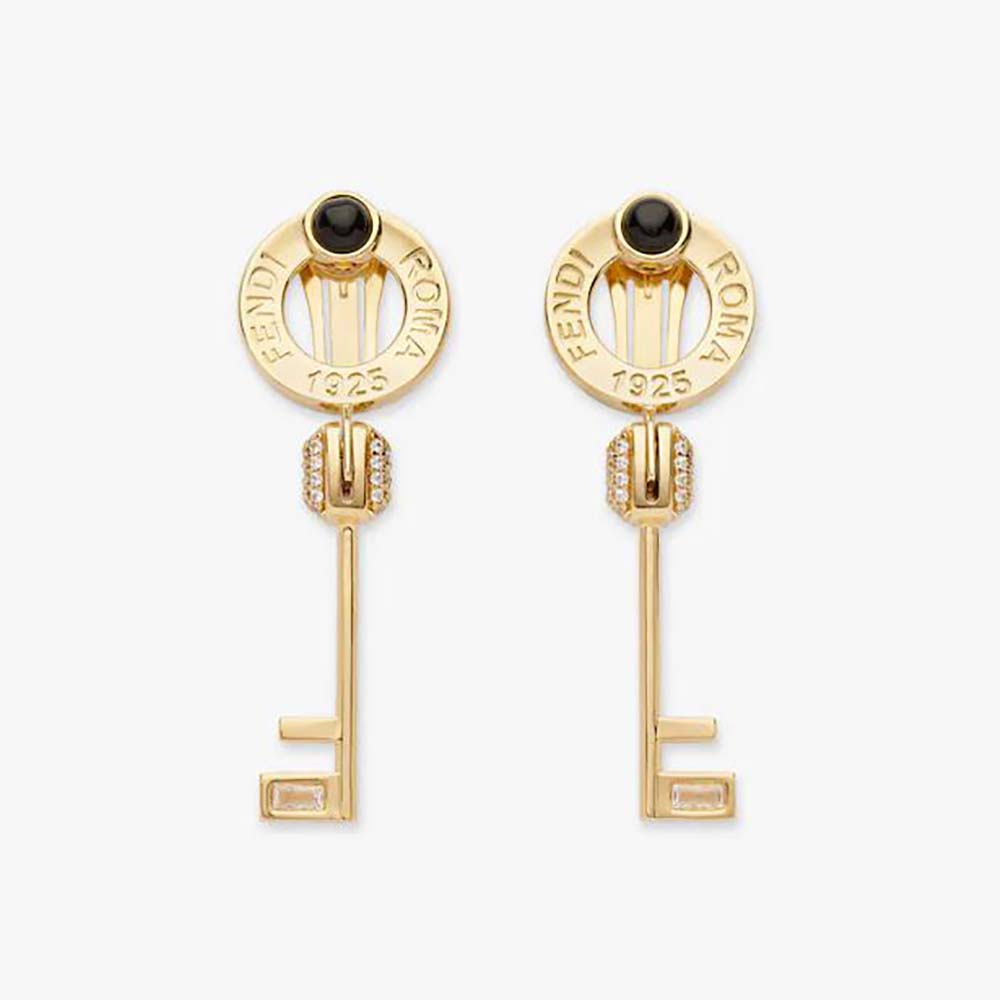 Front view of Fendi Women Master Key Earrings Gold-Colored Earrings