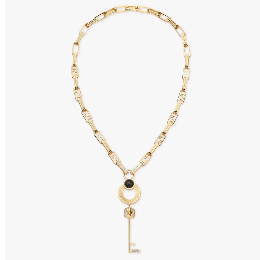 Front view of Fendi Women Master Key Necklace Gold-colored Necklace showcasing charm
