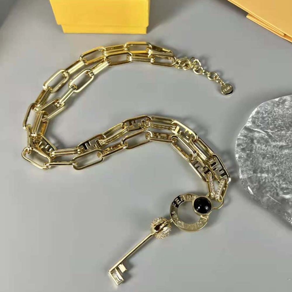 Side angle of Fendi Women Master Key Necklace highlighting chain and clasp