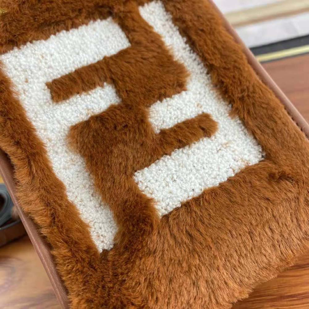 Fendi Women Mini Sunshine Shopper Brown Sheepskin Mini-Bag with Inlay - image 5
