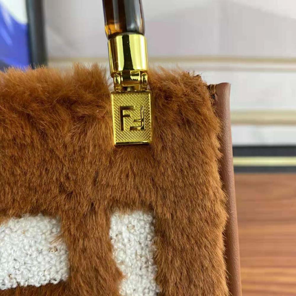 Fendi Women Mini Sunshine Shopper Brown Sheepskin Mini-Bag with Inlay - image 6