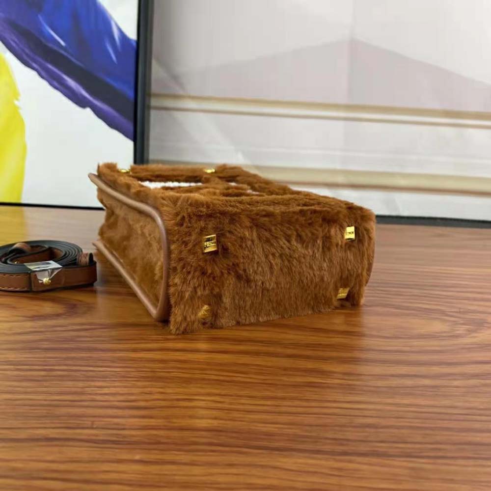 Fendi Women Mini Sunshine Shopper Brown Sheepskin Mini-Bag with Inlay - image 4