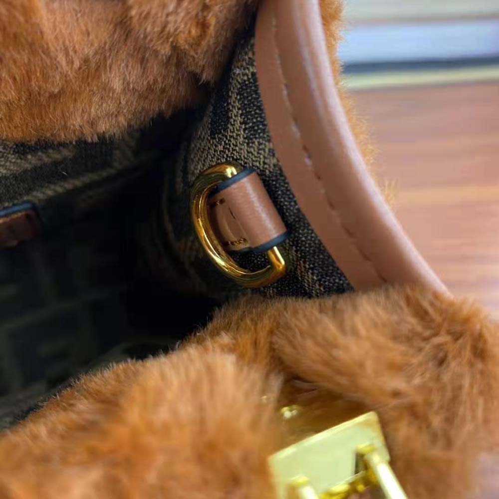 Fendi Women Mini Sunshine Shopper Brown Sheepskin Mini-Bag with Inlay - image 8