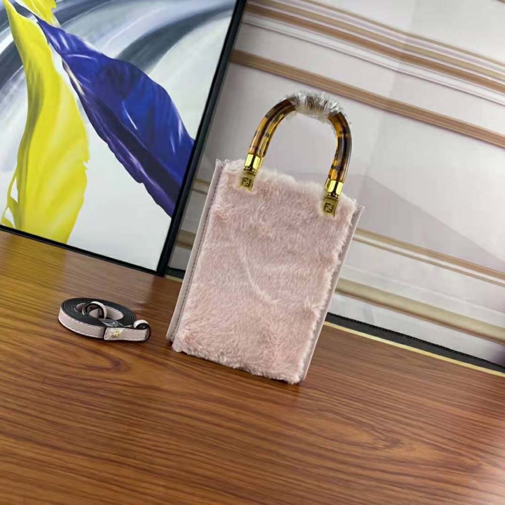 Fendi Women Mini Sunshine Shopper Pink Sheepskin Mini-Bag with Inlay - image 4