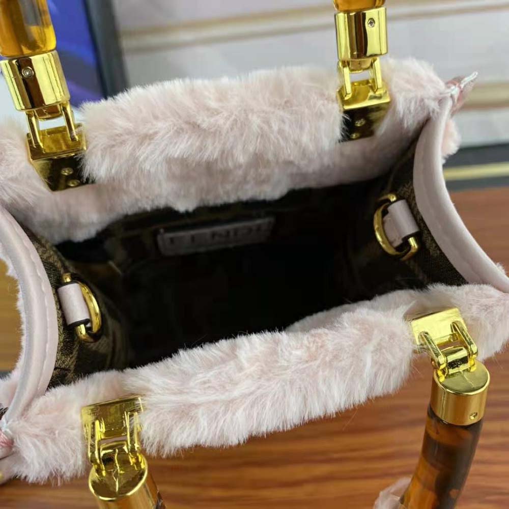 Fendi Women Mini Sunshine Shopper Pink Sheepskin Mini-Bag with Inlay - image 9