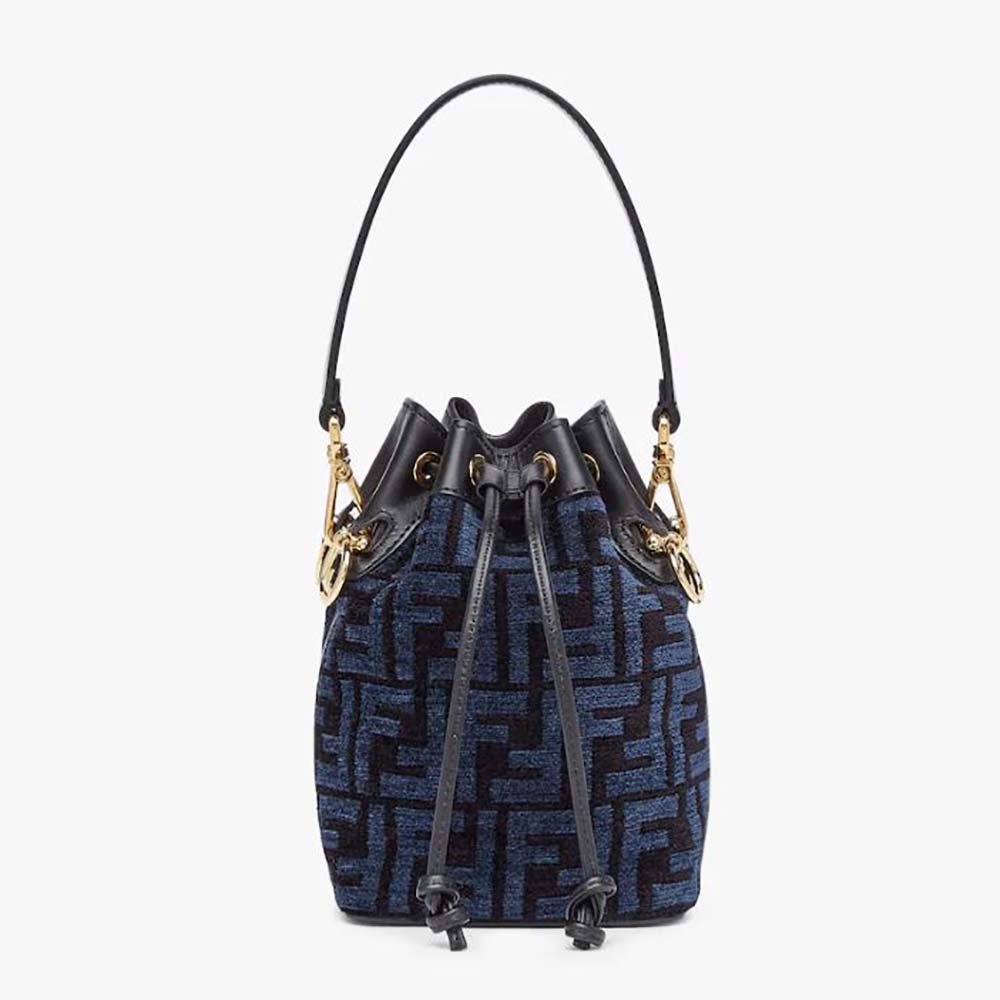 Front view of Fendi Women Mon Tresor Blue Tapestry Fabric Mini-Bag