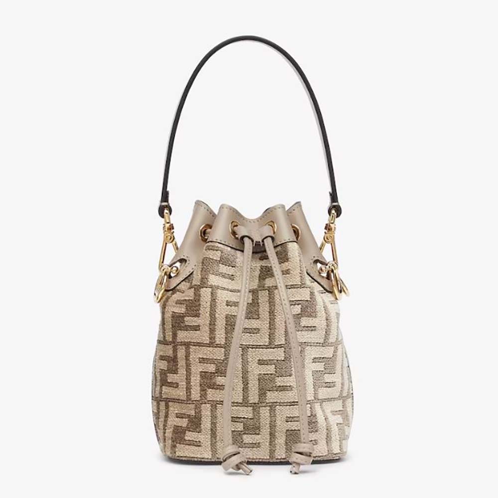 Front view of Fendi Women Mon Tresor Dove Gray Tapestry Fabric Mini-Bag