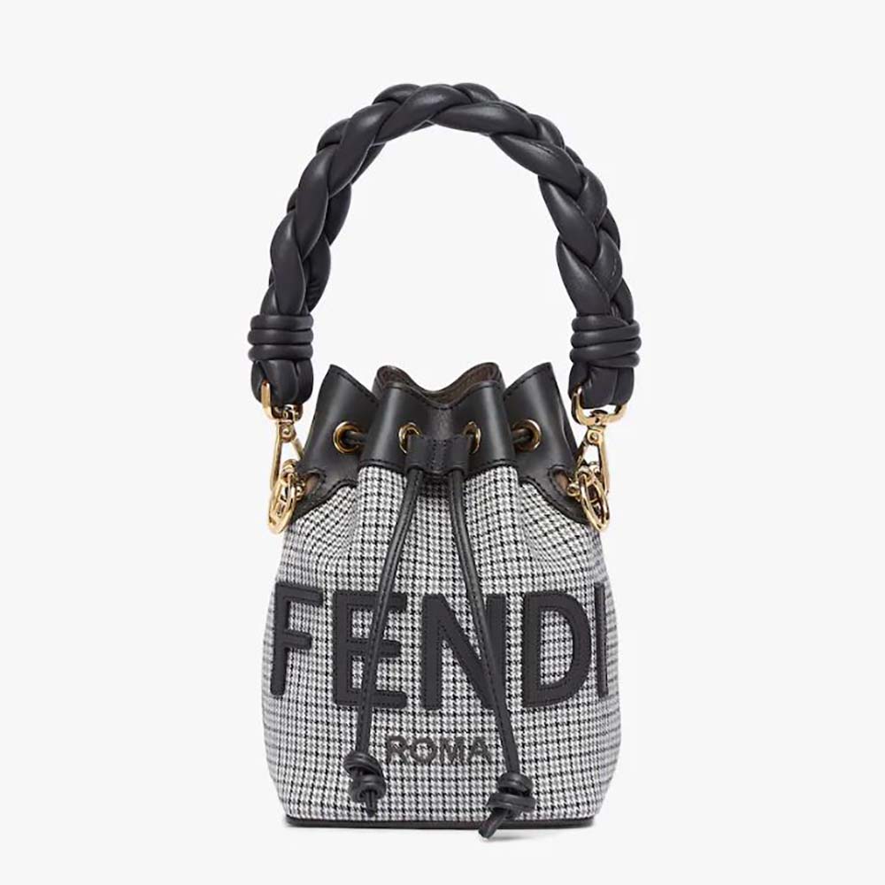 Front view of Fendi Women Mon Tresor Gray Houndstooth Wool Mini-Bag