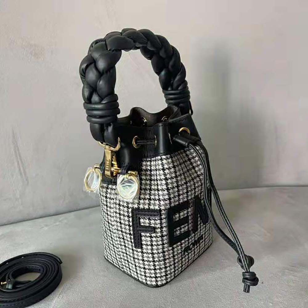 Fendi Women Mon Tresor Gray Houndstooth Wool Mini-Bag - image 4