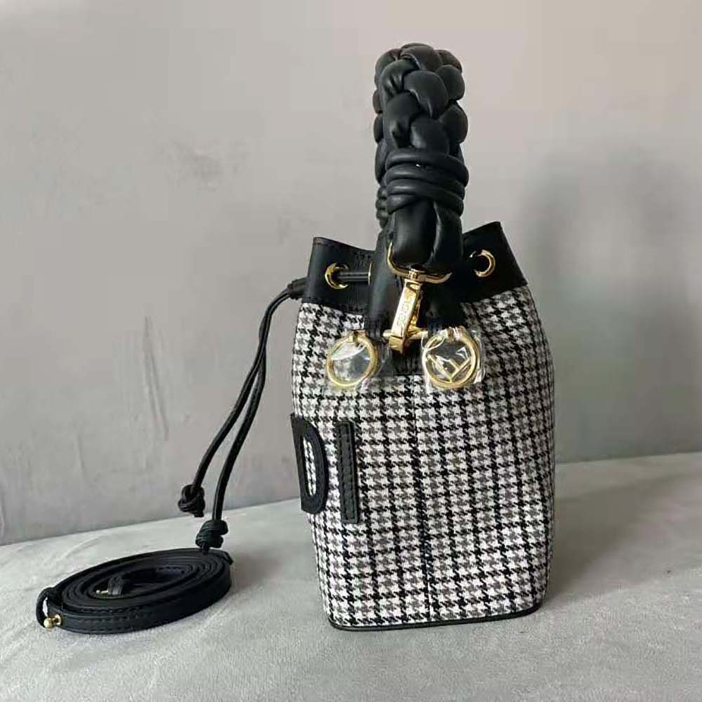 Fendi Women Mon Tresor Gray Houndstooth Wool Mini-Bag - image 5