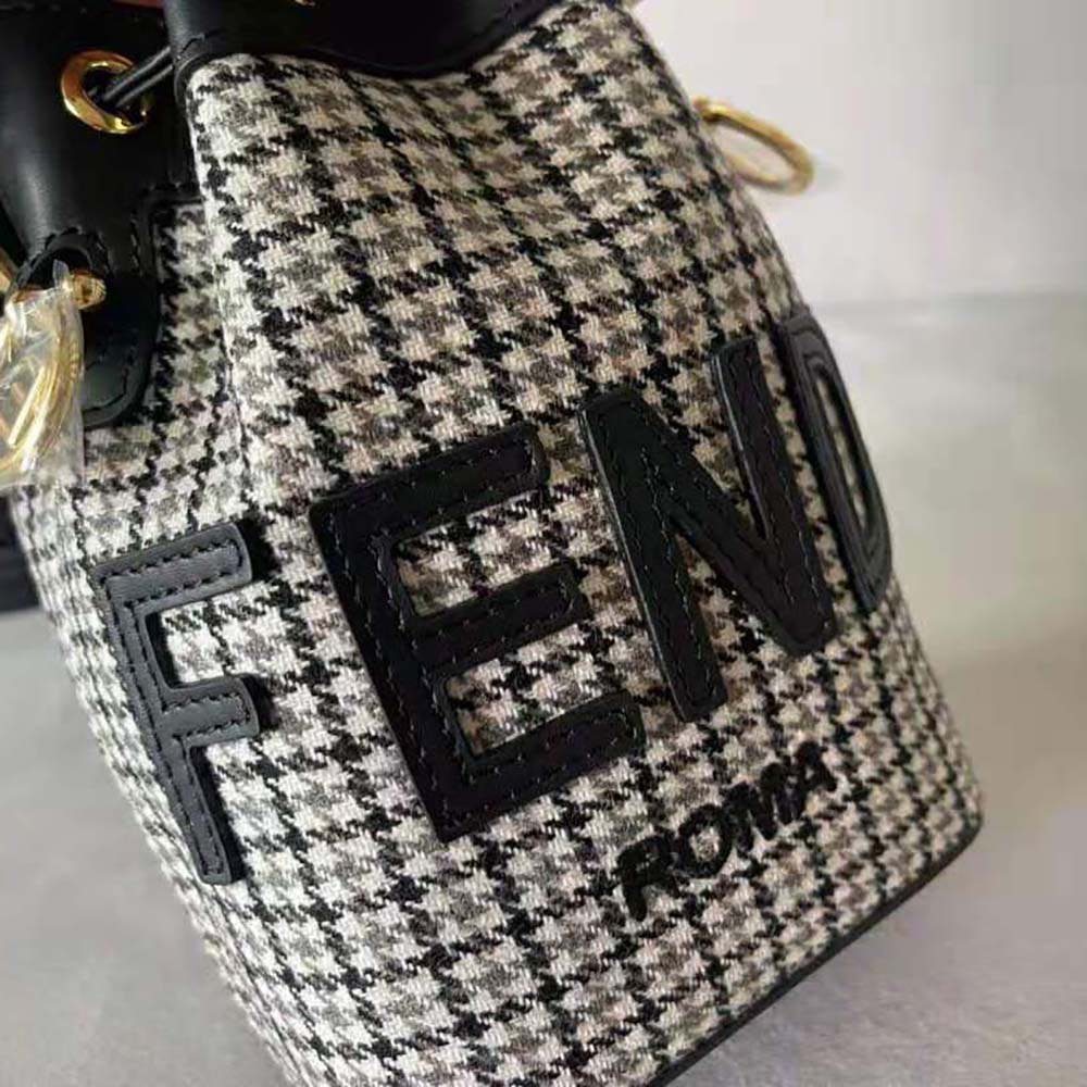 Fendi Women Mon Tresor Gray Houndstooth Wool Mini-Bag - image 7