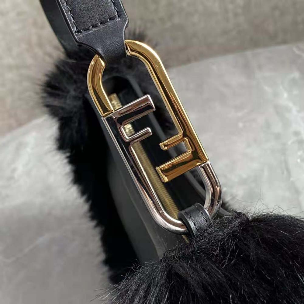 Fendi Women O’Lock Swing Black Fox Fur and Leather Pouch - image 8