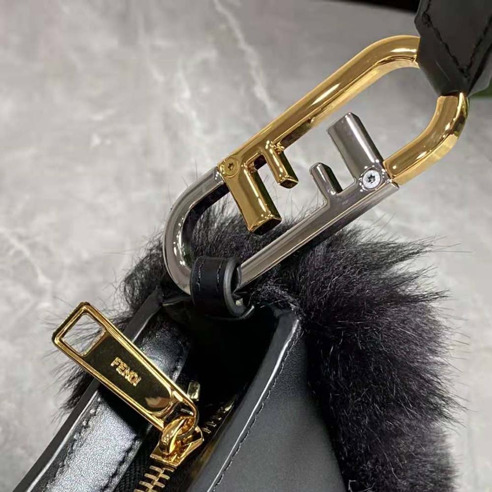Fendi Women O’Lock Swing Black Fox Fur and Leather Pouch - image 7