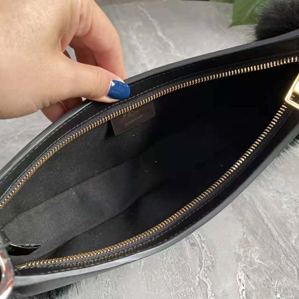 Fendi Women O’Lock Swing Black Fox Fur and Leather Pouch - image 6