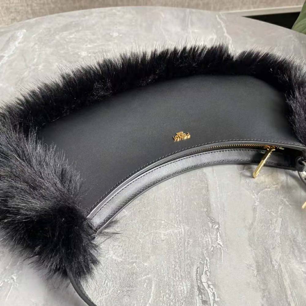 Fendi Women O’Lock Swing Black Fox Fur and Leather Pouch - image 4