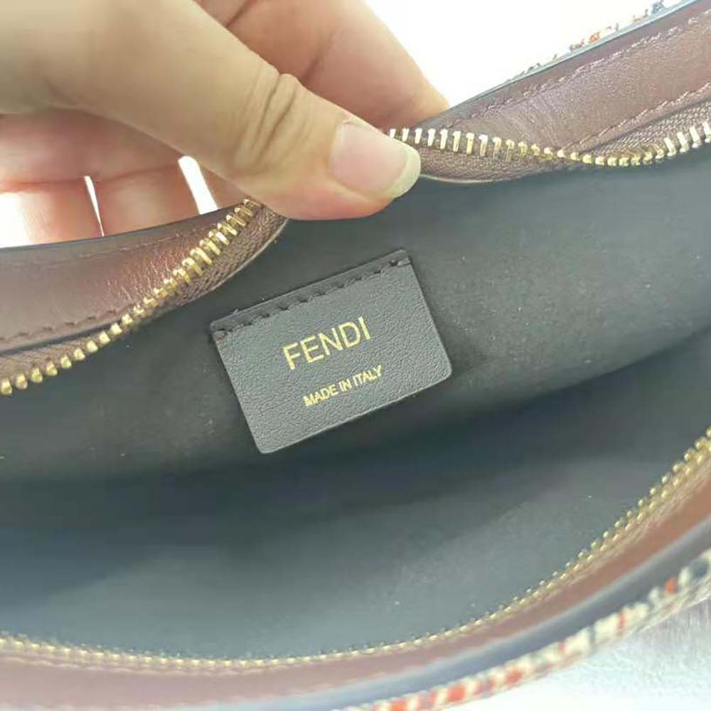 Fendi Women O’Lock Swing Brown Houndstooth Wool and Fox Fur Pouch - image 9