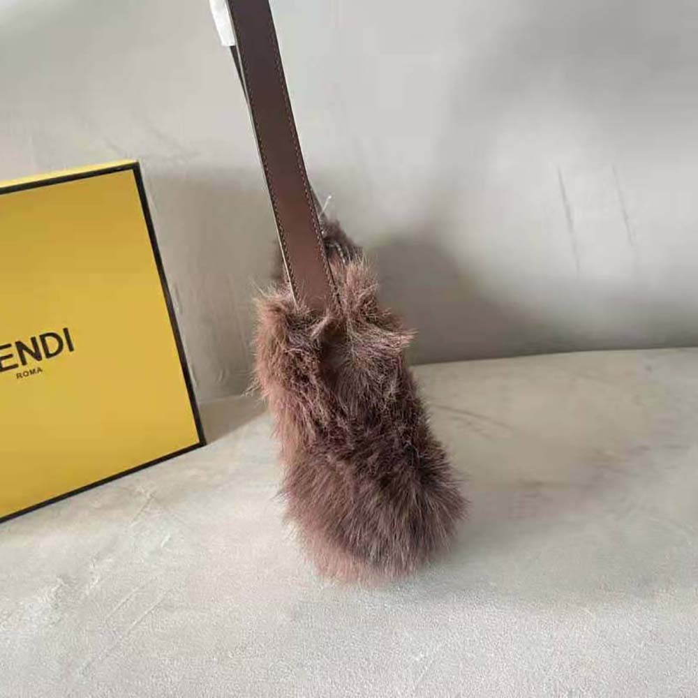 Fendi Women O’Lock Swing Brown Houndstooth Wool and Fox Fur Pouch - image 5