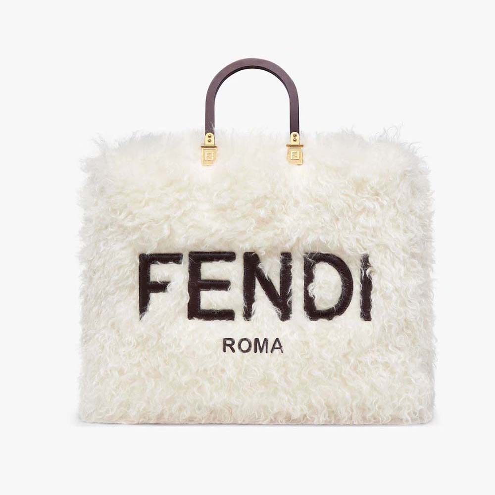 Front view of Fendi Women Sunshine Large White Mohair Shopper