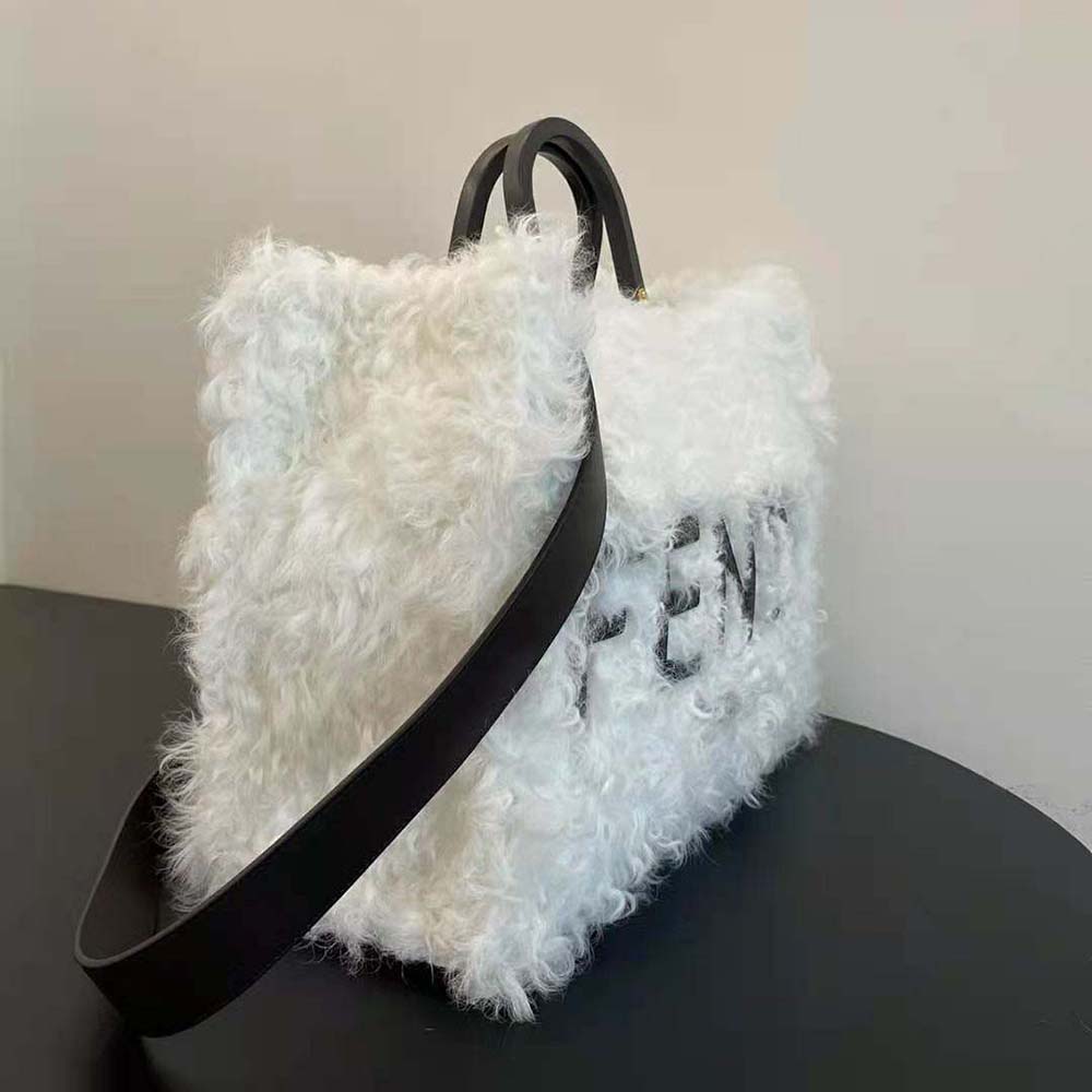 Fendi Women Sunshine Large White Mohair Shopper - image 4