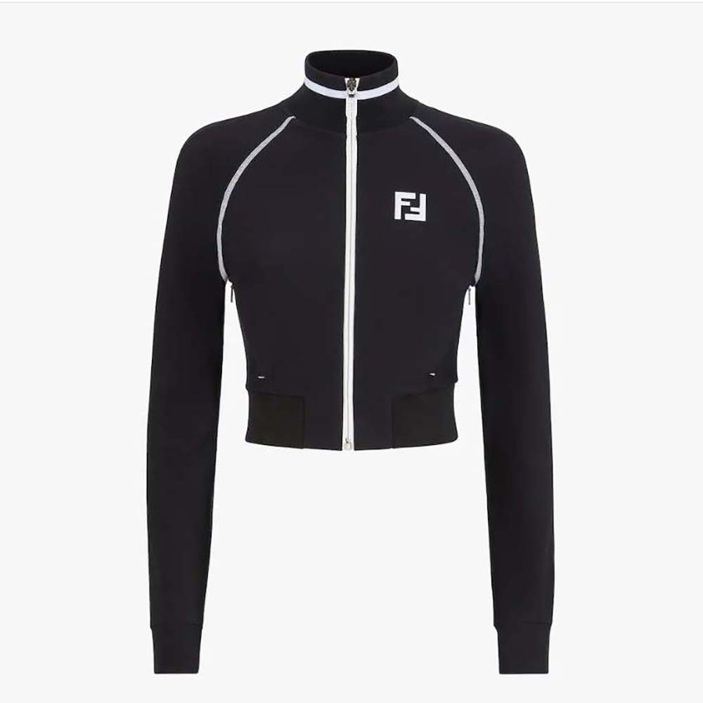 Front view of Fendi Women Tech Fabric Sweater Black Tech Fabric Sweater