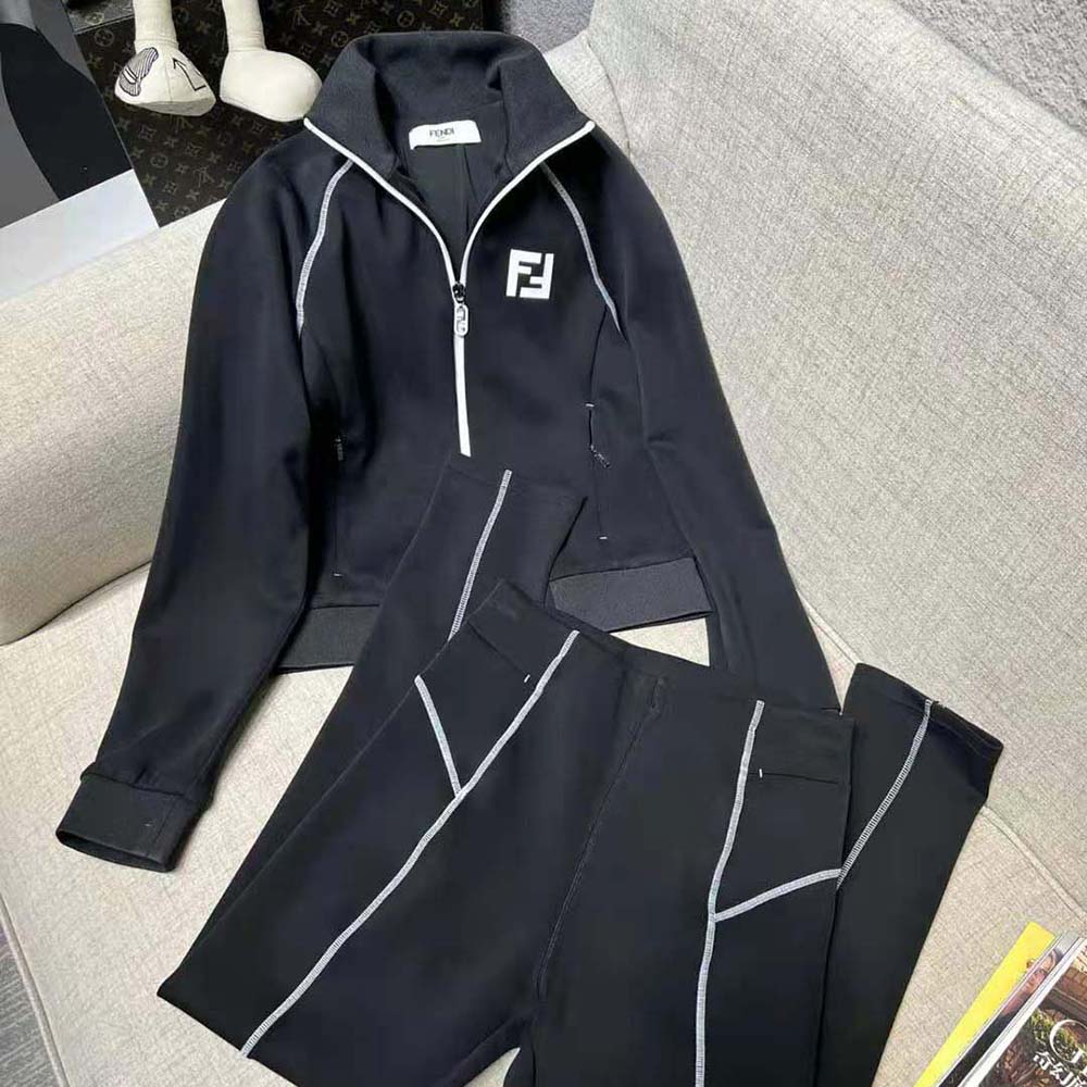Side angle showing fit and silhouette of Fendi Women Tech Fabric Sweater