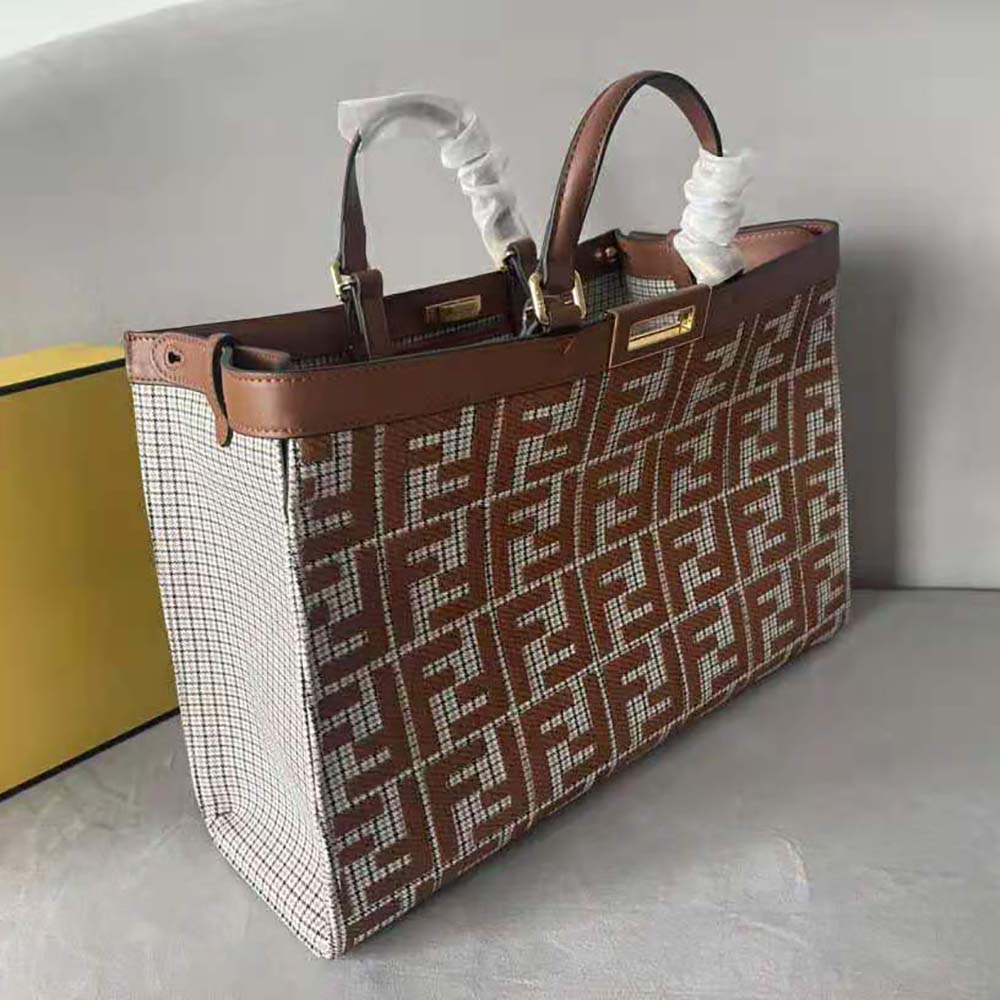 Fendi Women X-Tote Brown Houndstooth Wool Shopper with FF Embroidery - image 4