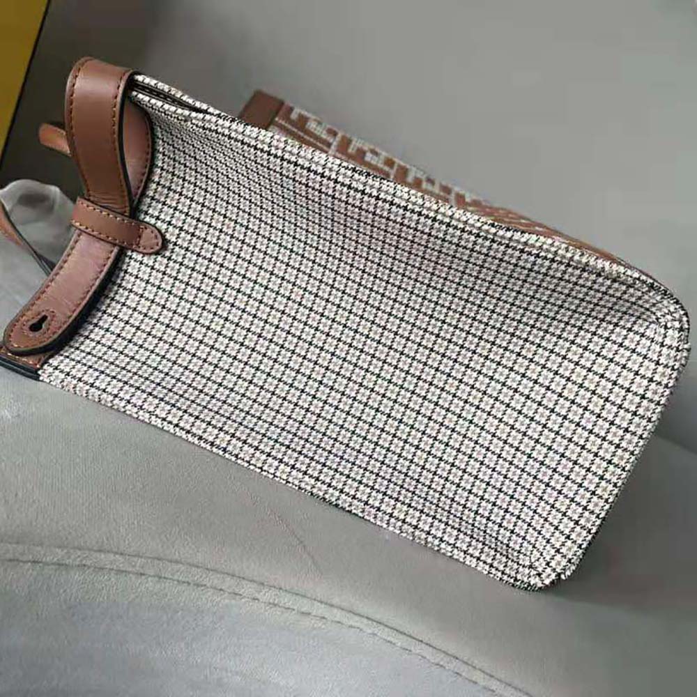 Fendi Women X-Tote Brown Houndstooth Wool Shopper with FF Embroidery - image 5