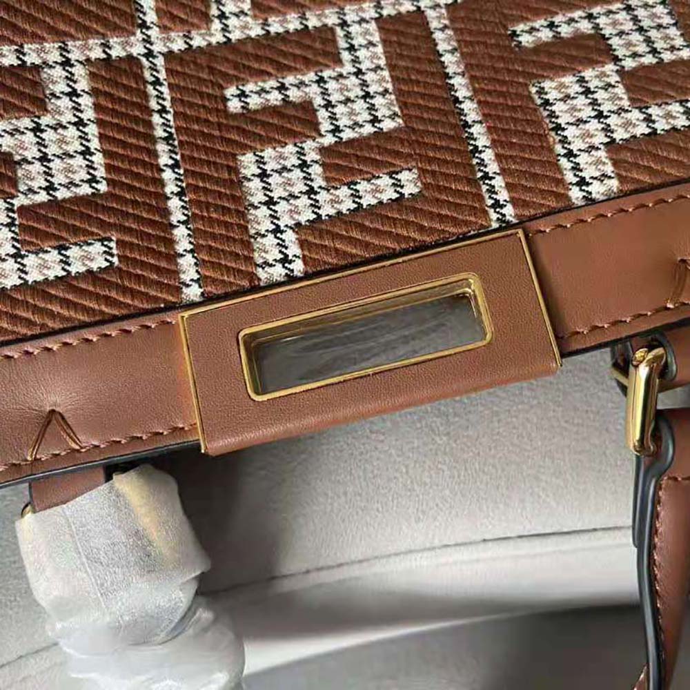 Fendi Women X-Tote Brown Houndstooth Wool Shopper with FF Embroidery - image 8